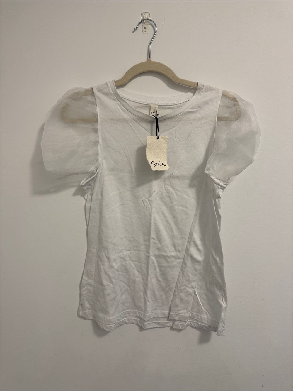 Sheer Puff Sleeve White Tee - Women’s Classic Top